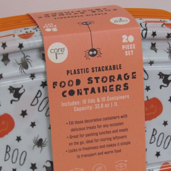 Halloween Black Cats Pumpkins Plastic Stackable Food Storage Containers NEW - Picture 2 of 4